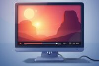 Ilustrasi antarmuka XPlayer dengan tampilan yang bersih dan modern, menampilkan video sedang diputar dengan kualitas tinggi.