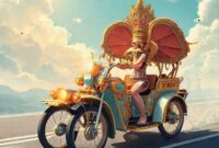 Ilustrasi kendaraan otonom dengan visualisasi 'World Model' yang menampilkan pemahaman mendalam tentang lingkungan sekitarnya, termasuk pejalan kaki, kendaraan lain, dan rambu lalu lintas.