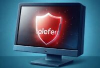 Ilustrasi sebuah PC Windows yang dilindungi oleh perisai digital dengan logo Bitdefender di atasnya.