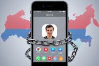 A stylized image of an iPhone displaying FaceTime, but with digital