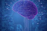 An abstract illustration showing lines of code forming a human brain, with some lines extending outwards, representing the influence of AI on human thought, set against a background of digital data flow. The colors are muted blues and purples, conveying both technology and sensitivity.