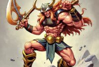 Ilustrasi karakter utama dari Golden Axe Returns dengan pose heroik.
