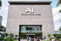 Sebuah gedung modern dengan logo