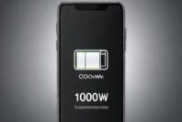 Sebuah smartphone elegan dengan layar menyala, menunjukkan ikon baterai penuh dan logo