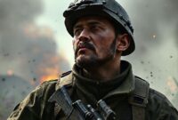 Seorang prajurit dalam game ArmA 2 sedang bersembunyi di balik tembok, dengan latar belakang pertempuran yang intens.